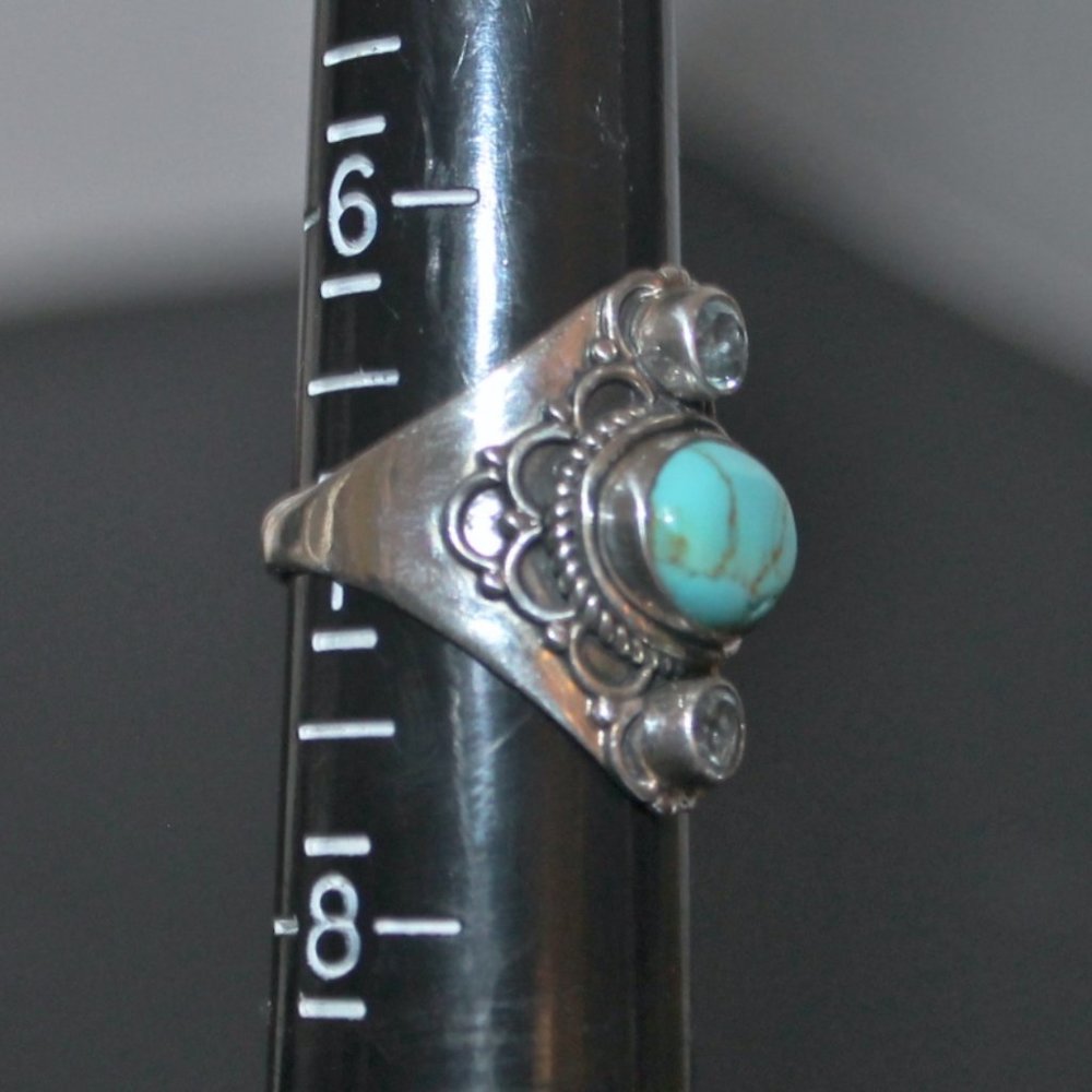 Turquoise Blue Topaz 925 Made in India Ring - Picture 8 of 11
